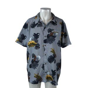 COLUMBIA - MEN'S XL - GRAY FLORAL SHORT SLEEVE BUTTON UP SHIRT